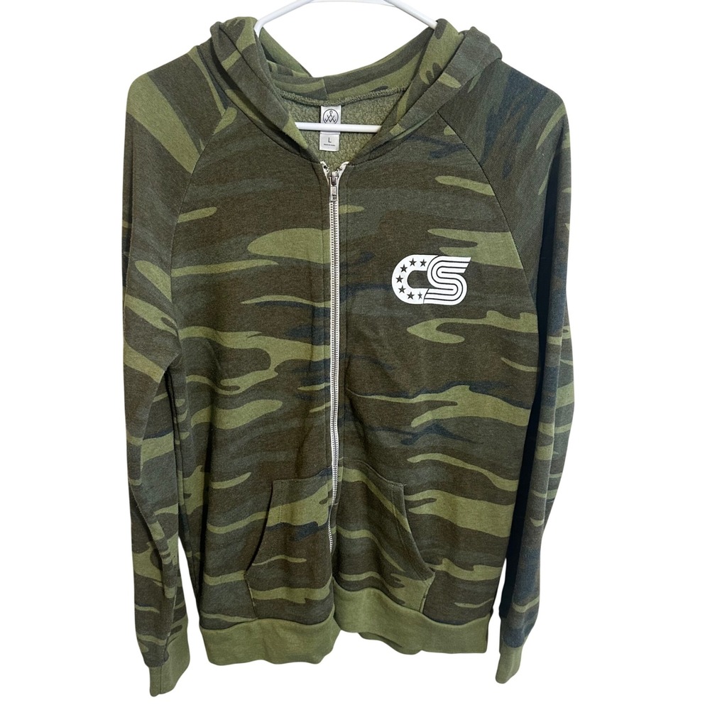 Alternative Chris Stapleton Hoodie Mens L Green Camo Zip Up Outdoor Concert - Picture 2 of 5